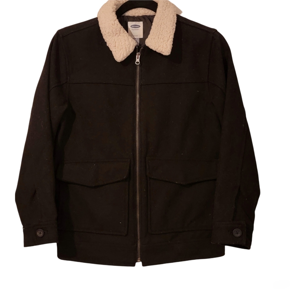 OLD NAVY Zip-up Wool like boys pea coat jacket Size Large 10-12